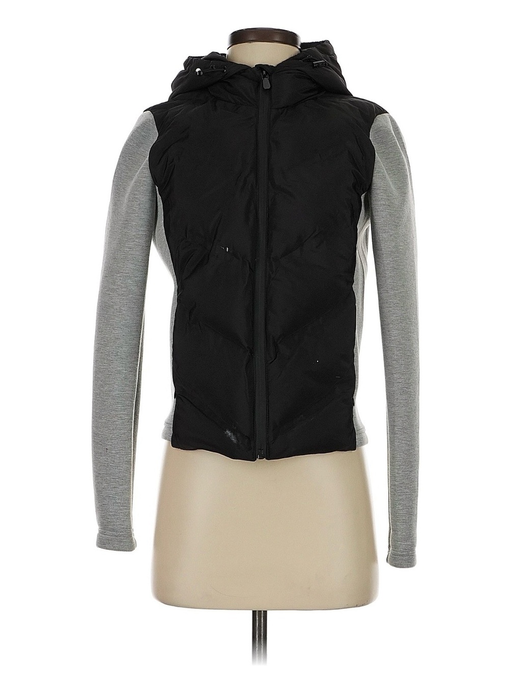 Jason Wu Black Front Gray-Sleeve Hooded Mixed-Media Puffer